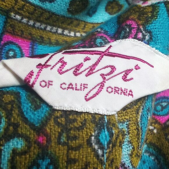 Vintage 60s Fritzi Paisley Geometric Psychedelic Blouse Top Hippie - Picture 4 of 8